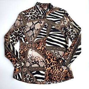 Esqualo animal print patchwork button down shirt size 4